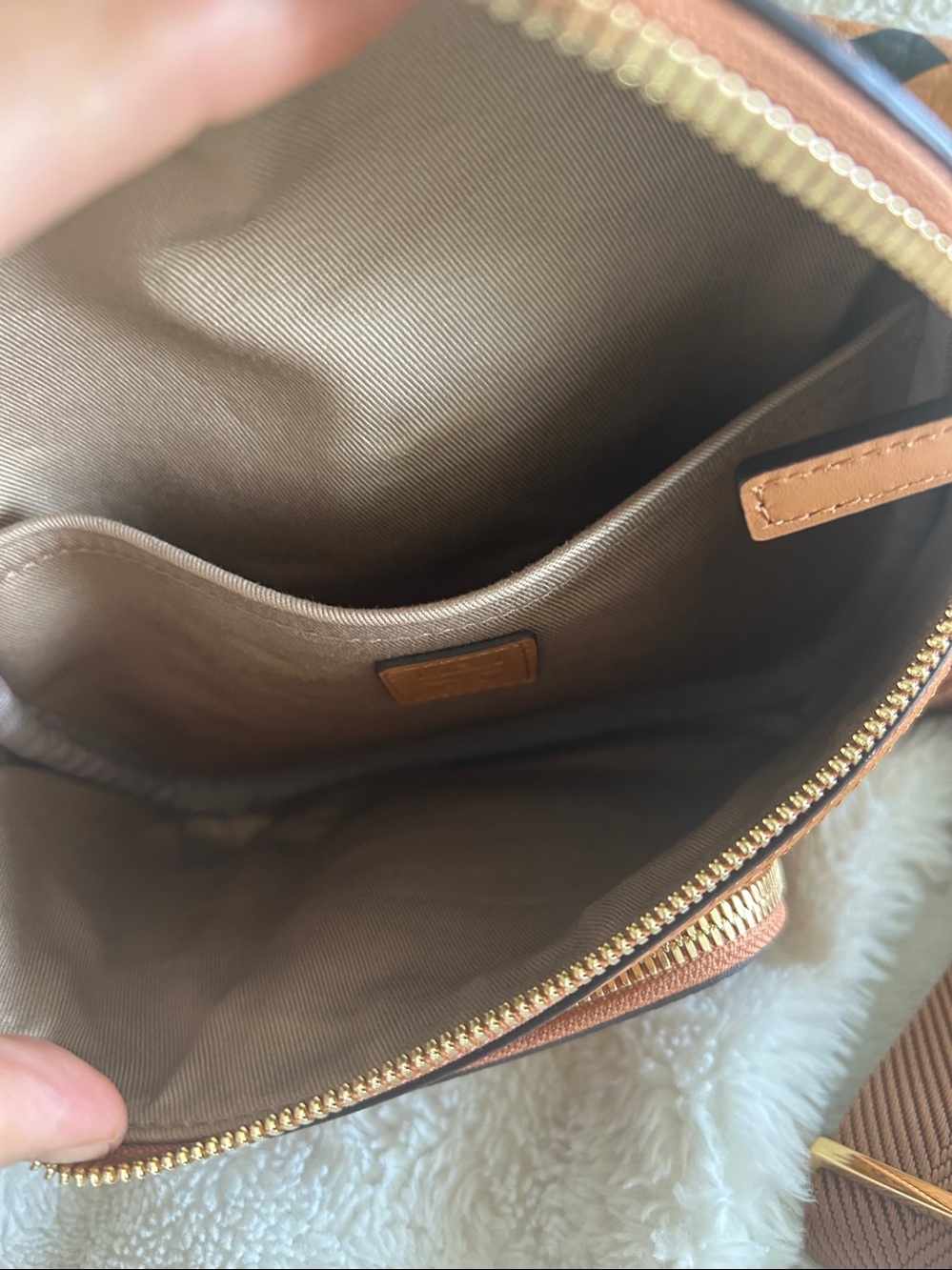 MCM Cognac Visetos Monogram Mini Crossbody Belt Bag with Gold Hardware - Picture 8 of 11